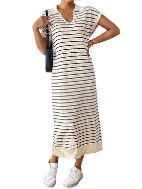 Luna Tuccini Striped Midi Dress Cream Black 8